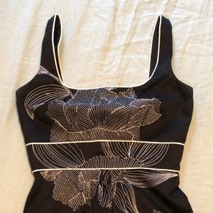 Black Square Neck Fitted Waist Dress